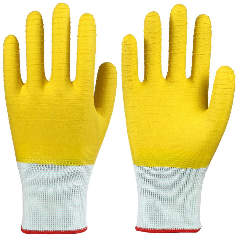 Polyester Latex Yellow Wavy Gloves-377 3 Polyester Latex Yellow Wavy Gloves-377